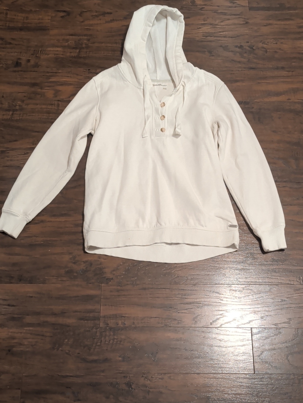 Eddie Bauer Cream Hoodie Henley Pullover with Hood